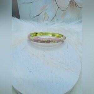 Pale Girl Pink Flower Enamel Cloisonne Bracelet Bangle